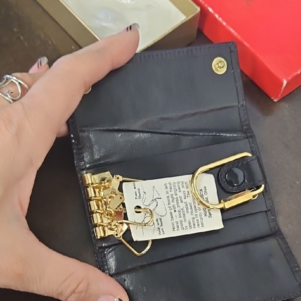 Classic Black Leather Key Holder with Gold Hardware